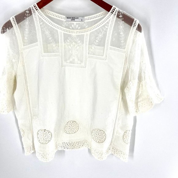 Miss Kelly 1999 Tops - Miss Kelly 1999 Size Small Crochet Lace Embroidered Medallion Short Sleeve Semi